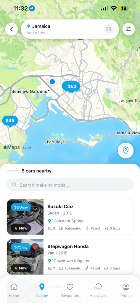 MyRyde Nearby Car Map Screen Mockup